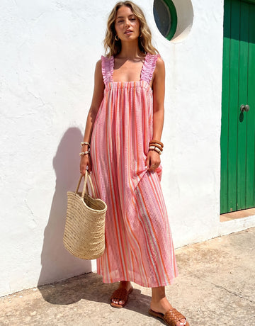 Color Block Ruffle Strap Maxi Dress