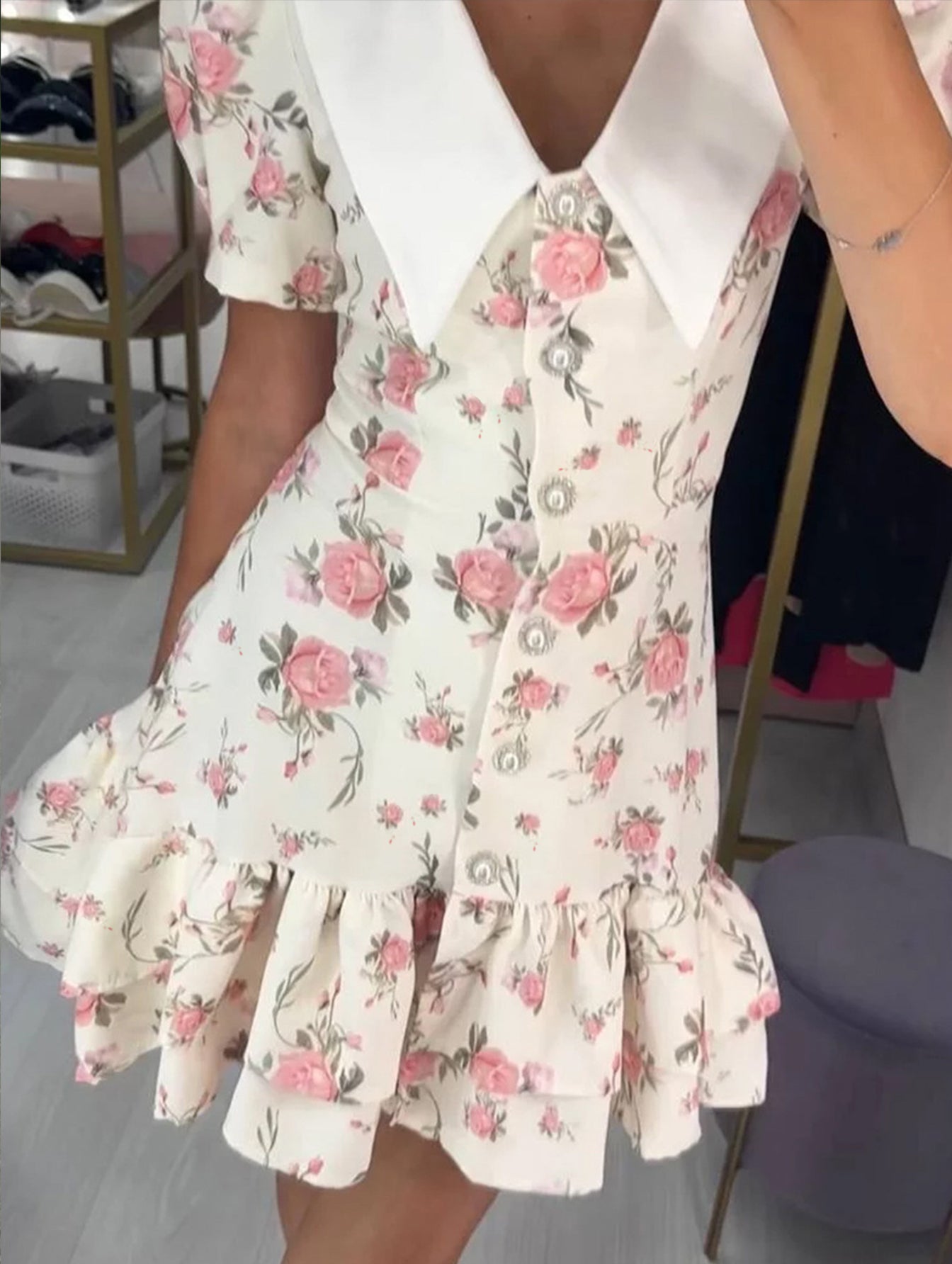 Floral Collared Puff Sleeve Mini Dress