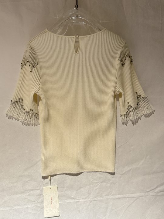Embellished Ribbed Knit Pullover Sweater