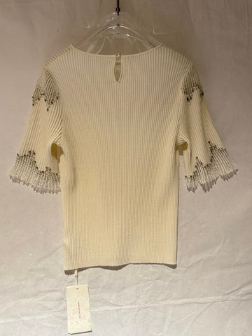 Embellished Ribbed Knit Pullover Sweater