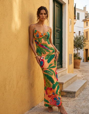 KIRA Floral Print Spaghetti Strap Bodycon Maxi Dress