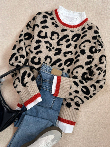 Cozy Leopard Print Crewneck Sweater