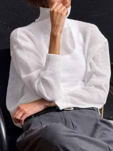 Sheer Lightweight Mock Neck Sweater