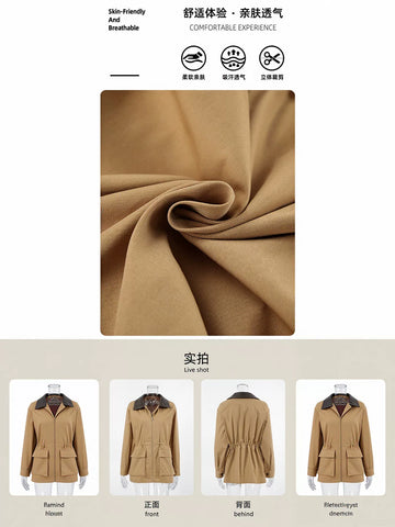 Oversized Contrast Collar Utility Trench Coat