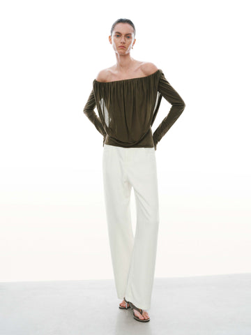 One Shoulder Ruched Long Sleeve T-Shirts