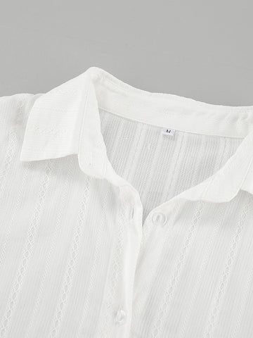 Sheer Striped Ruffle Sleeve Button Shirt