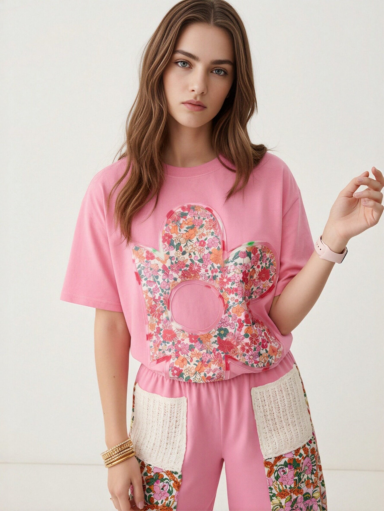 3D Floral Oversized Playful T-Shirt