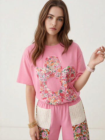 3D Floral Oversized Playful T-Shirt