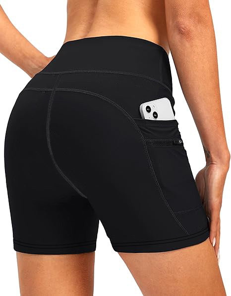 Multi-Pocket High-Waisted Training Yoga Shorts-Black