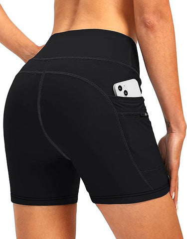Multi-Pocket High-Waisted Training Yoga Shorts-Black