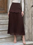 Embroidered High Waisted Pleated Midi Skirt