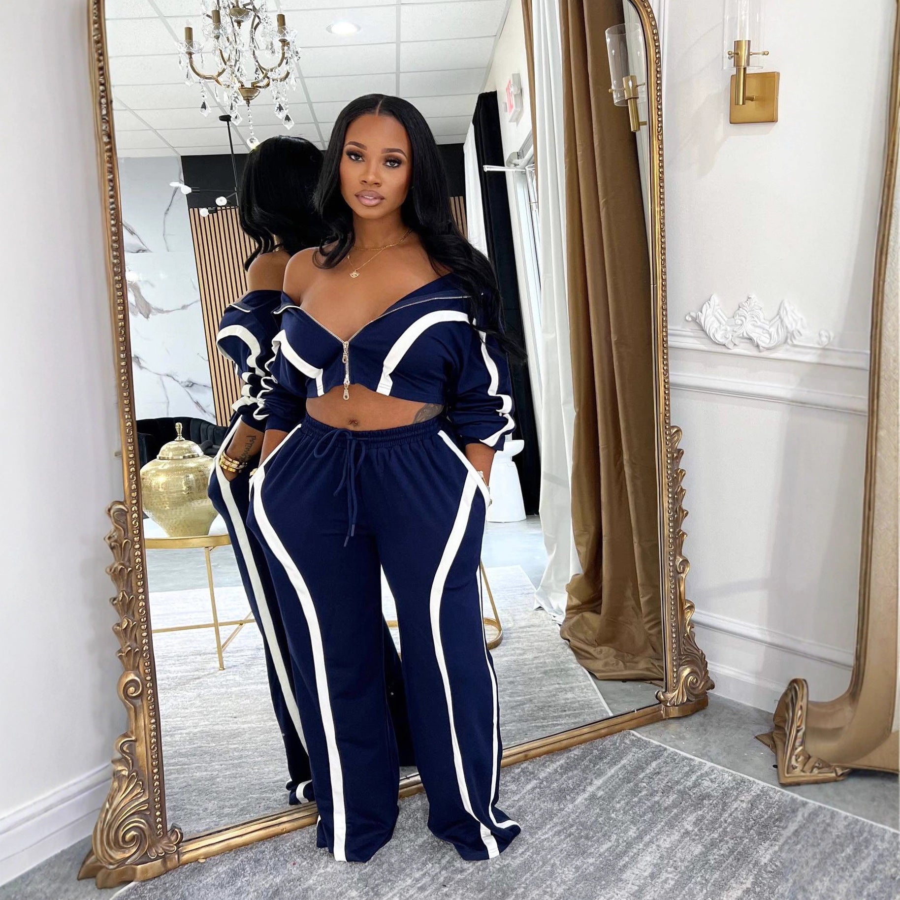 Zip Up Colorblock Lounge Pant Set