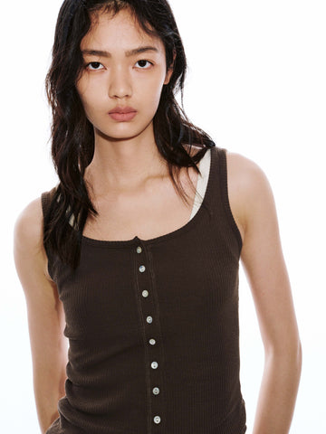 2 In 1 Button Detail Sleeveless T-Shirts