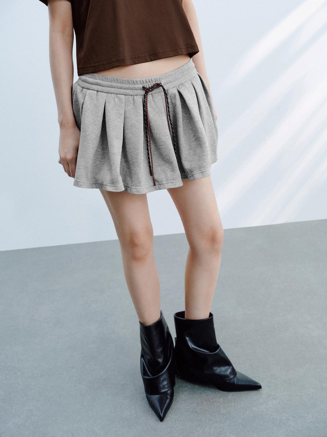 Urban Revivo Drawstring A-Line Mini Skirts-Gray Marl
