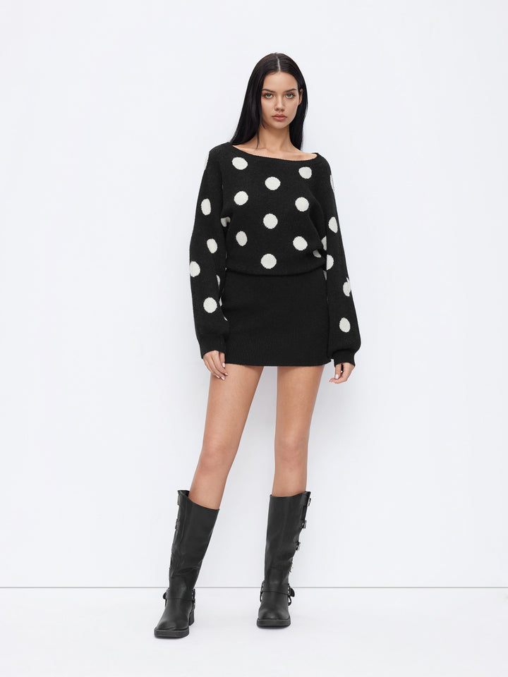 Off Shoulder Polka Dot Sweater