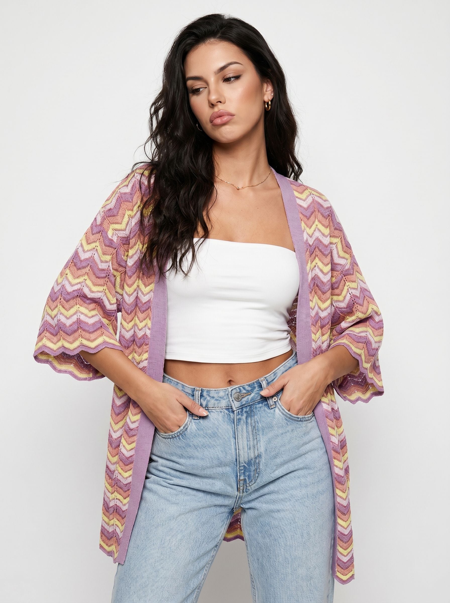 Boho Chevron Open Front Cardigan