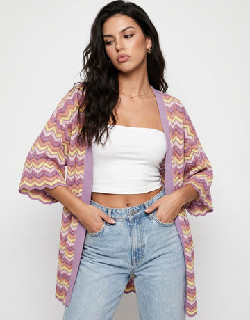 Boho Chevron Open Front Cardigan