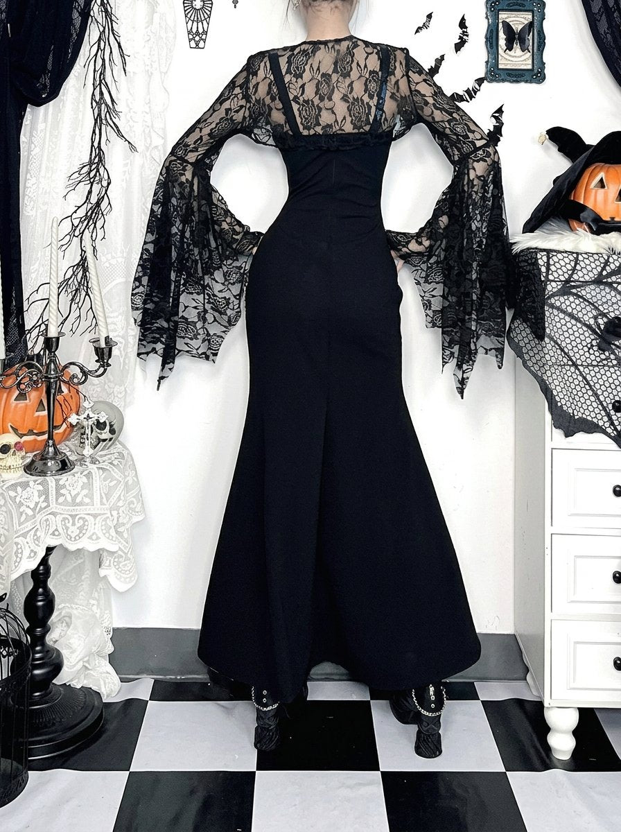 Gothic Lace Metallic Maxi Dress