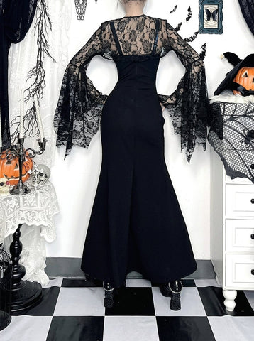 Gothic Lace Metallic Maxi Dress