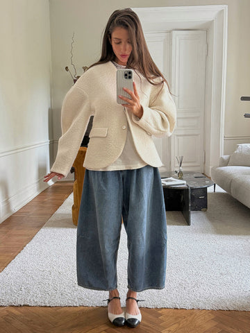 Textured Wool Blend Cropped Coat