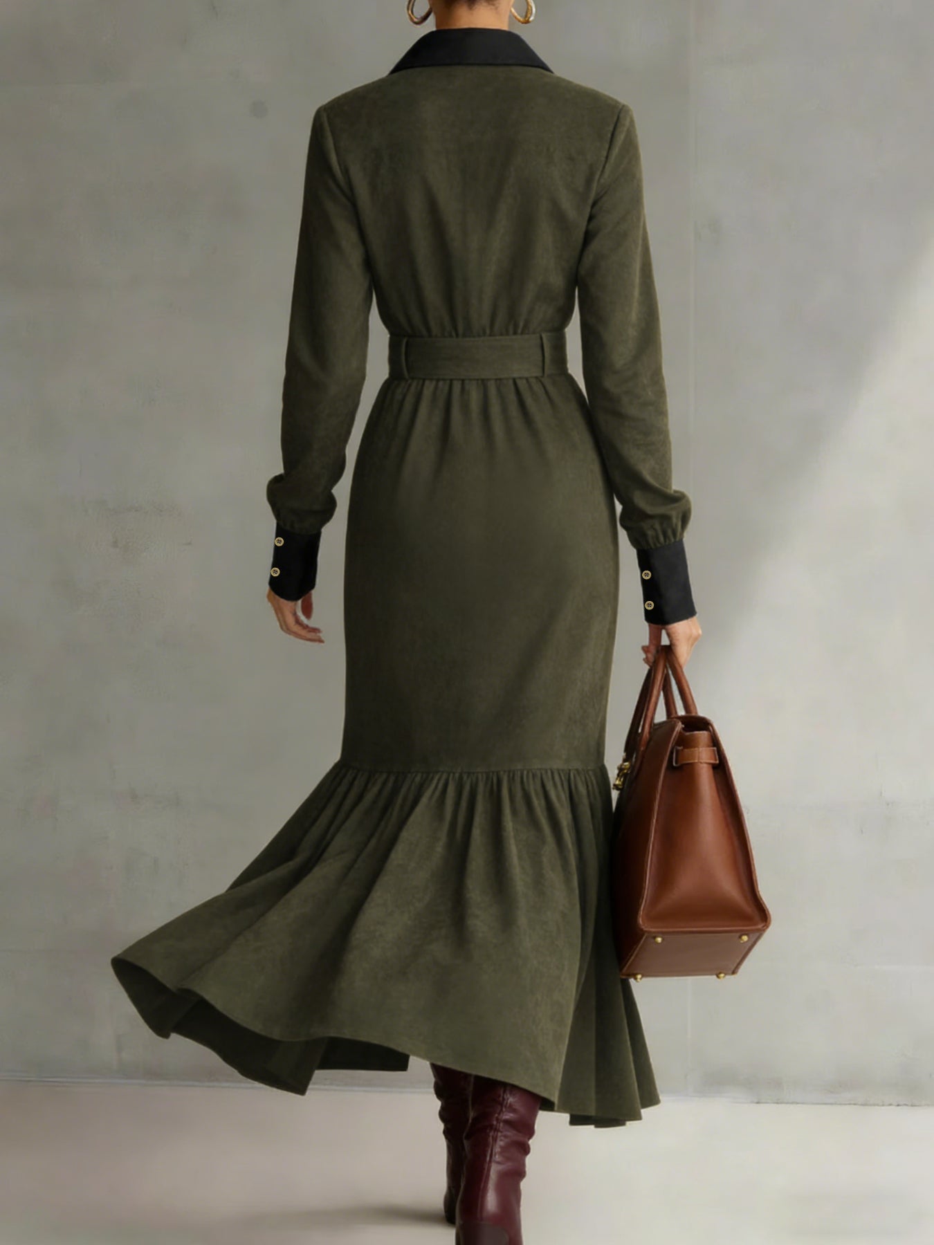 Belted Suede Utility Maxi Dress