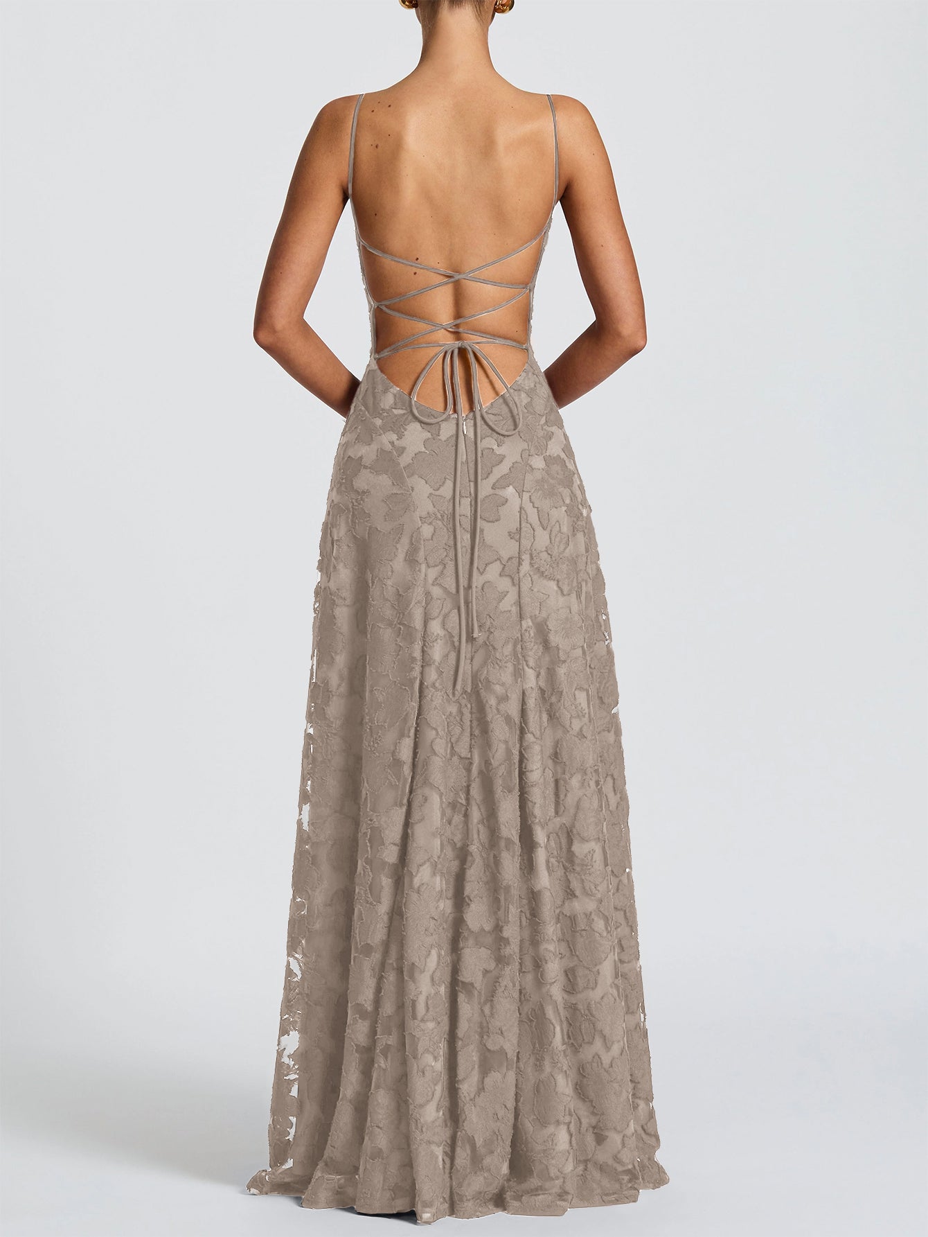 Spaghetti-Strap Jacquard Bodycon Elegance Maxi Dress-Multicolor