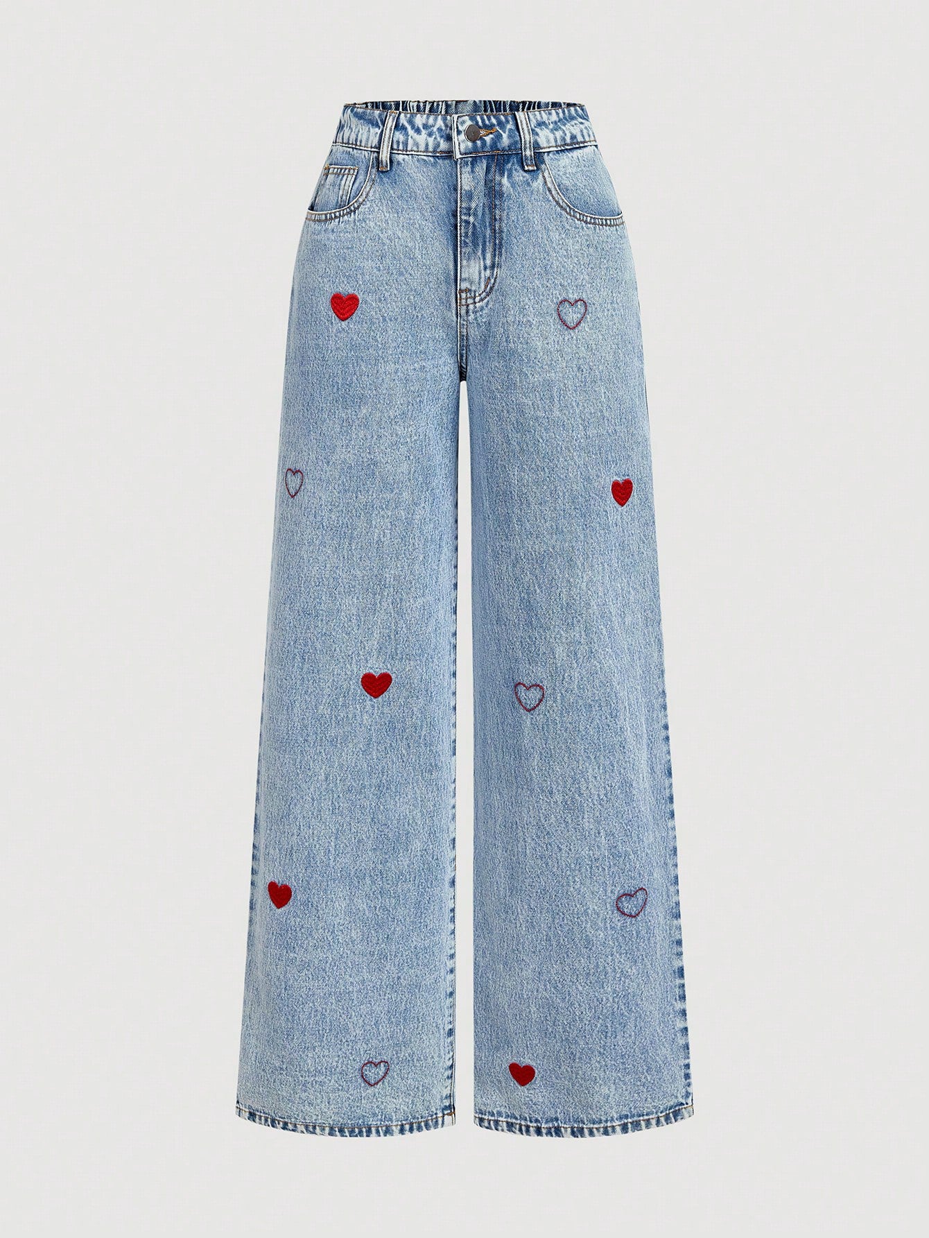 Embroidered Heart Wide Leg Jeans