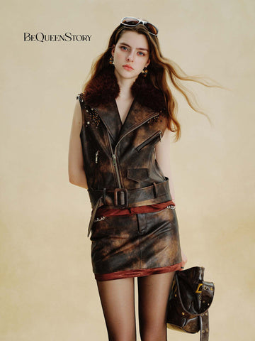 Distressed Faux Leather Mini Skirt
