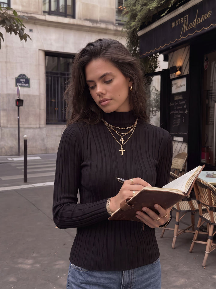 Textured Slim Fit Mock Neck Sweater