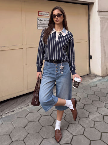 Striped Collared Button Up Sweater