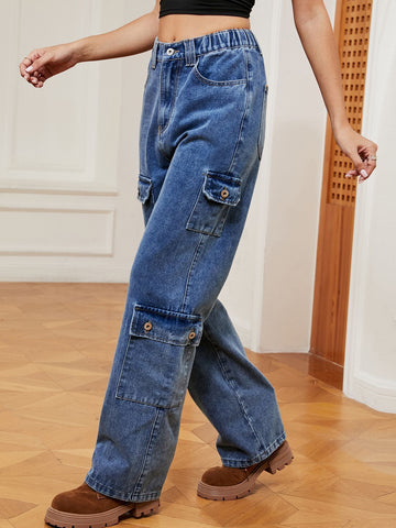 High Waisted Utility Cargo Jeans