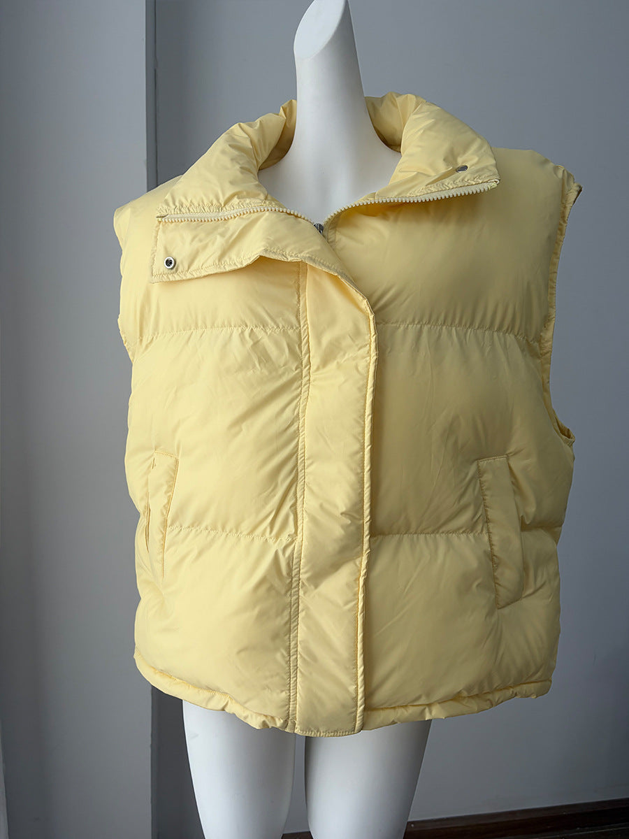Cropped Stand Collar Puffer Vest