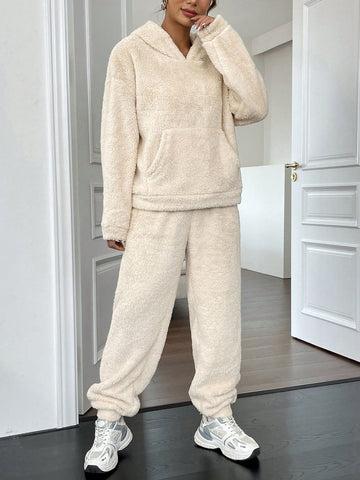 Cozy Fuzzy Hooded Lounge Pants Set
