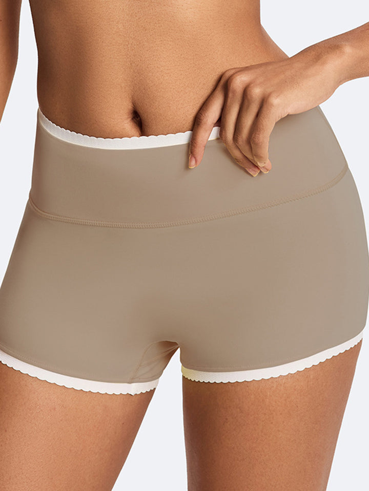 High Waisted Scallop Trim Yoga Shorts