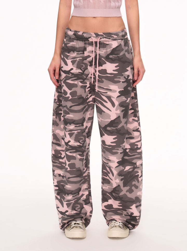 Embroidered Camo High Waisted Baggy Pants