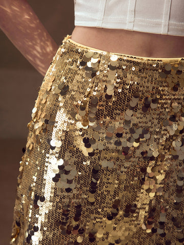 Sparkly High Waisted Sequin Mini Skirt