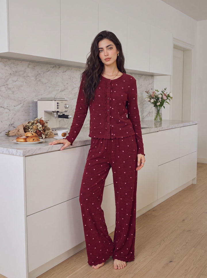 Cozy Heart Print Pajama Lounge Set