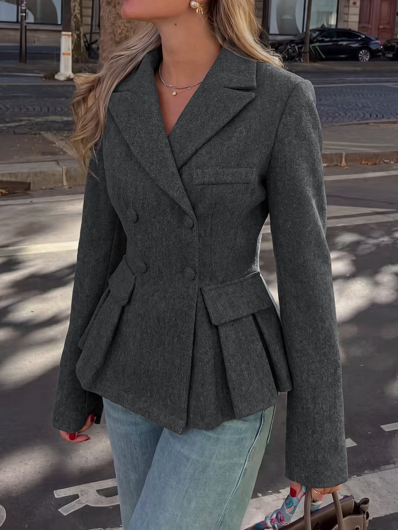 Tailored Peplum Double Breasted Blazer