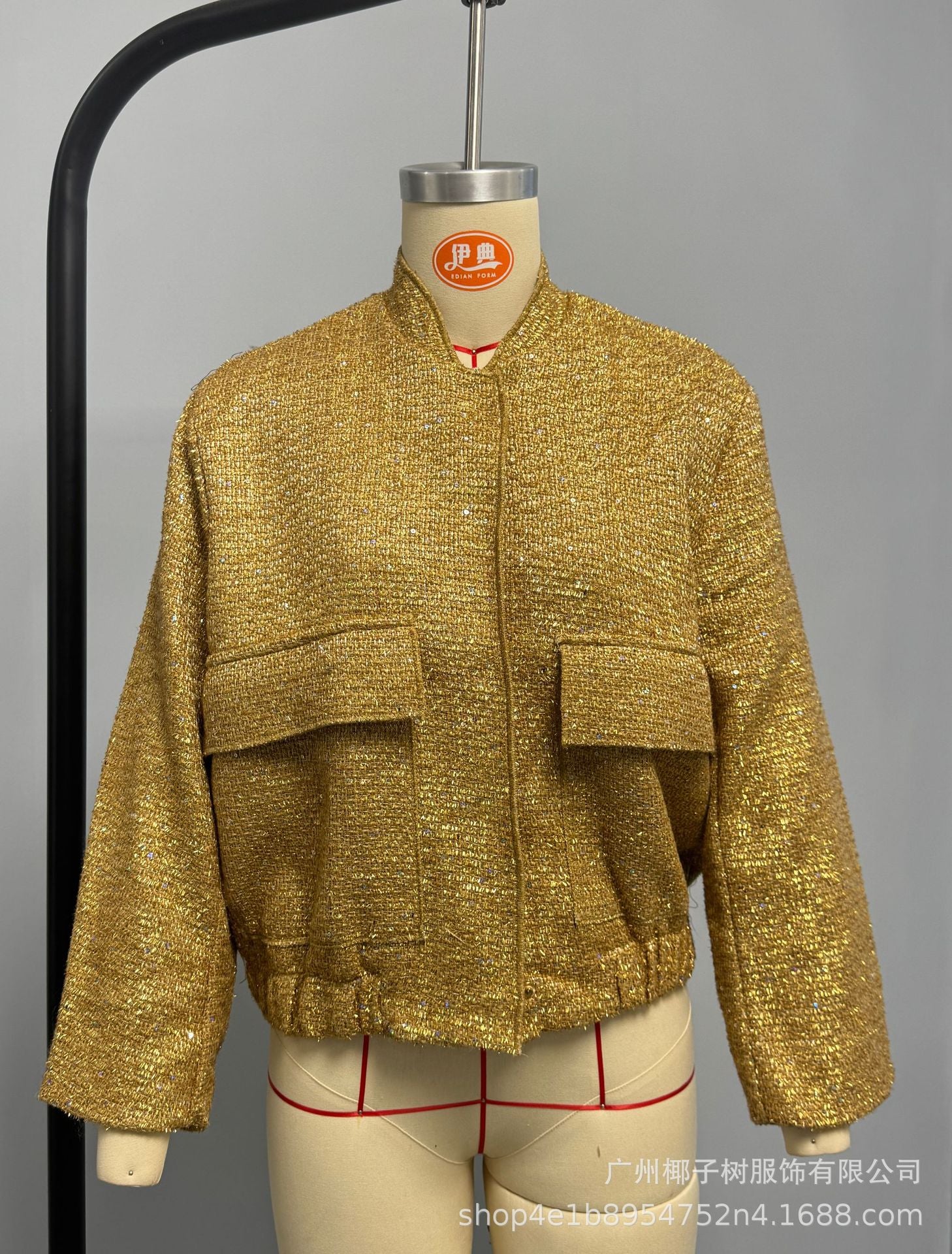 Shimmering Tweed Stand Collar Jacket