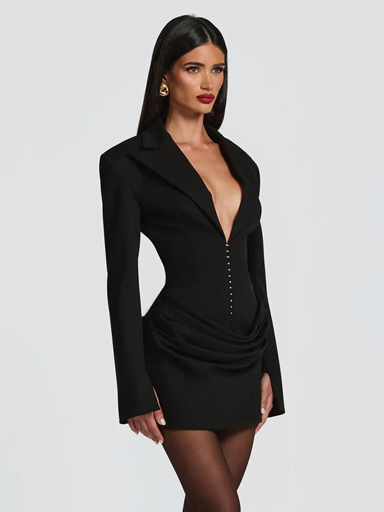 Plunging Corset Ruched Blazer Mini Dress