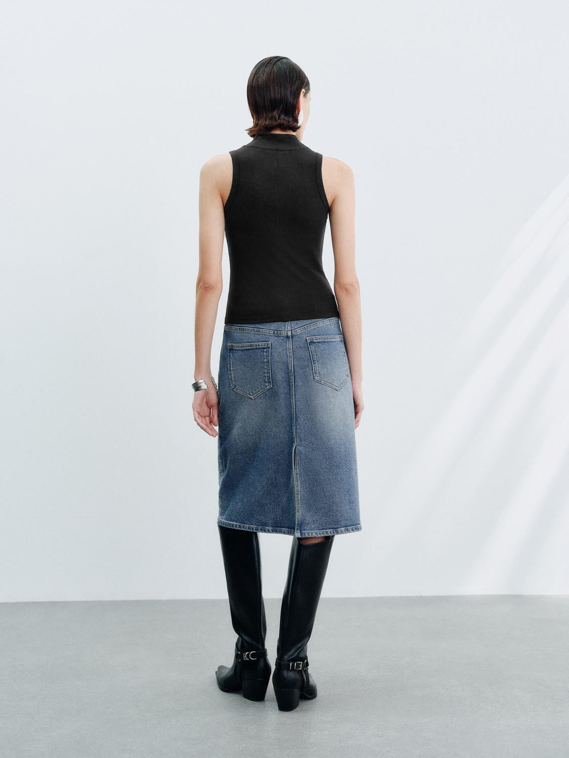 Urban Revivo Denim Midi Skirts-Blue
