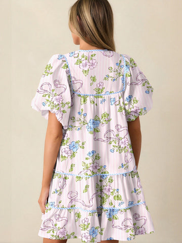 Smocked Bodice Floral Mini Dress