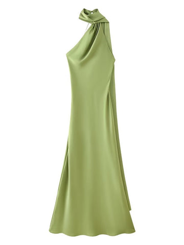 Satin Halter Neck Midi Dress