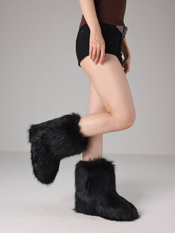 Plush Sheepskin Mid-Calf Slip-On Cozy Boots