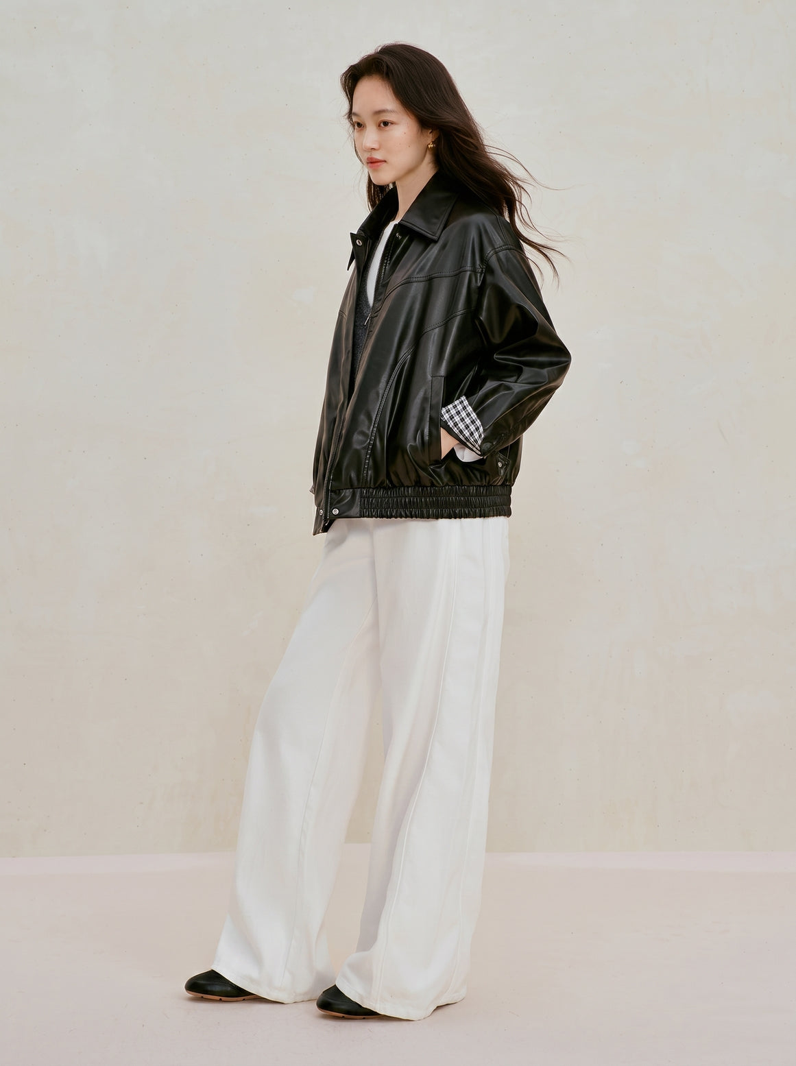 Glossy Faux Leather Bomber Jacket