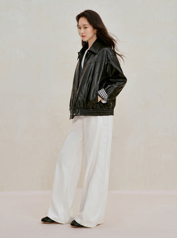 Glossy Faux Leather Bomber Jacket