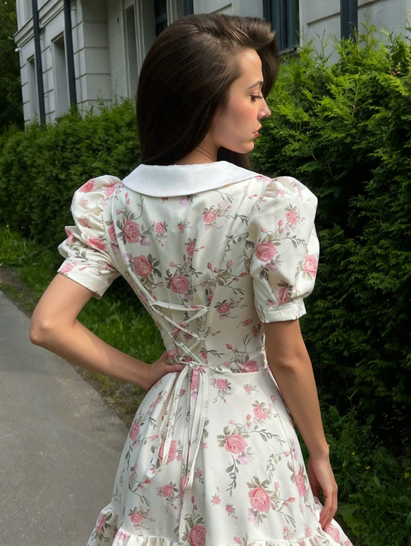 Floral Collared Puff Sleeve Mini Dress