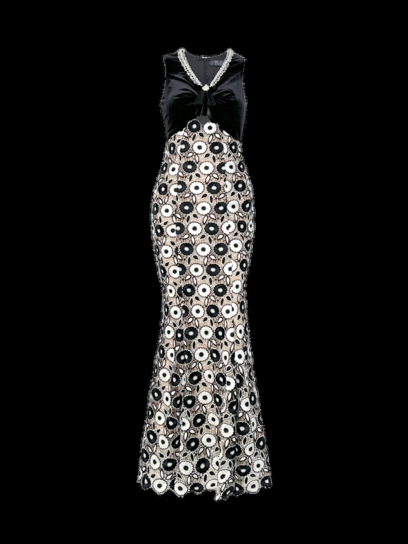 Embellished Velvet Floral Lace Maxi Dress