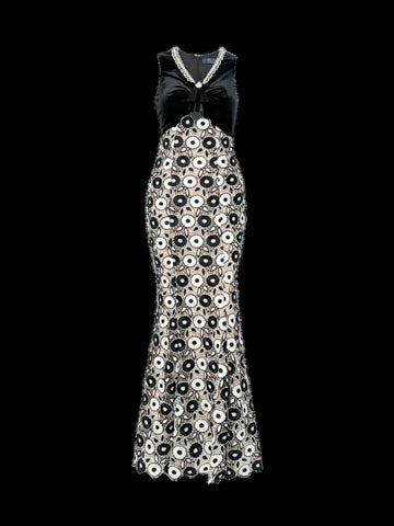 Embellished Velvet Floral Lace Maxi Dress