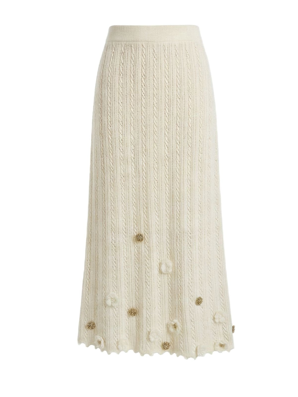 Embellished Cable Knit Midi Skirt